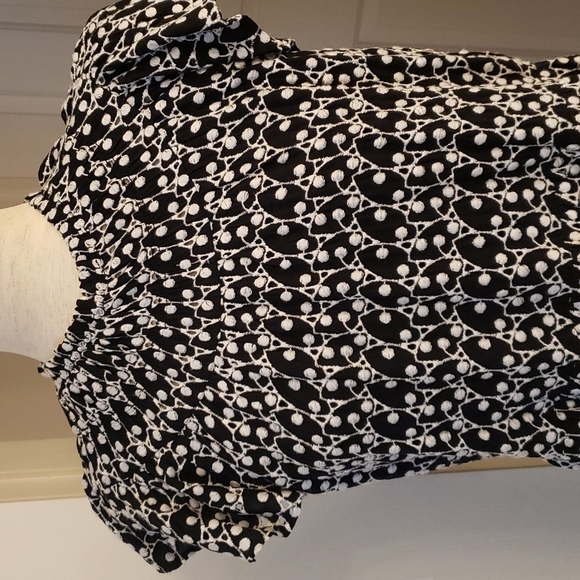 LOFT Black And White Eyelet Ruffle Sleeve Dress NWT - Picture 2 of 14